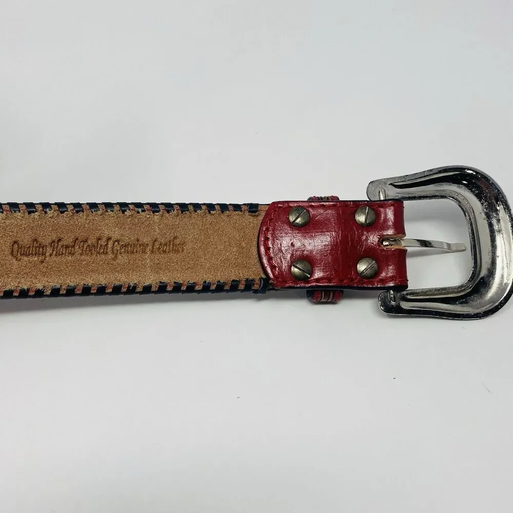 American Darling 44 Red Floral Hand Tooled Leather Belt Western Unisex USA Rodeo